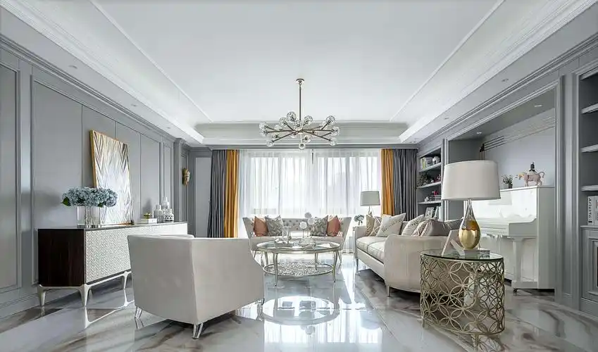 大户型简美轻奢风客厅装修效果图