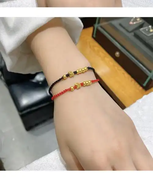 老品牌凤祥云款黄金转运珠手链男女999足金小金珠1314一对情侣款编织