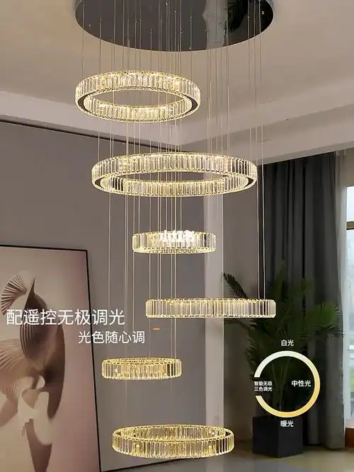 复式楼别墅大吊灯现代简约客厅中空水晶灯