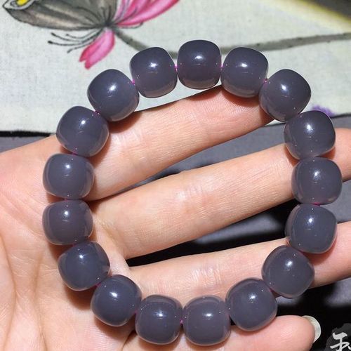 天然和田真玉烟紫老形珠手串深色烟紫手链单圈男女玉石珠串大气款