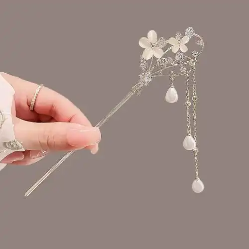 花束发簪女流苏步摇后脑勺汉服头饰古风旗袍配饰簪子日常盘发钗子