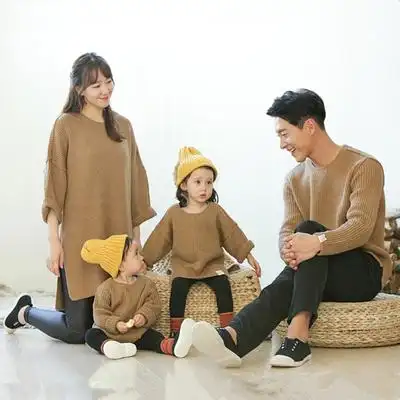 一家三口亲子装秋冬装2021新款韩国毛衣外穿全家装母子母女羊毛衫