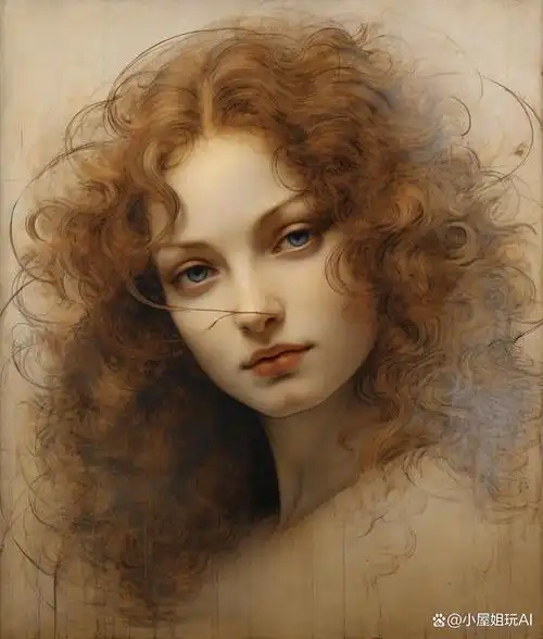 名画作|mj & 达·芬奇|披散头发的女子