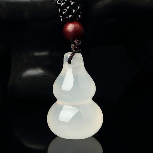 冰种白玉髓葫芦吊坠玉坠 双面立体葫芦玉石项链男女款礼品