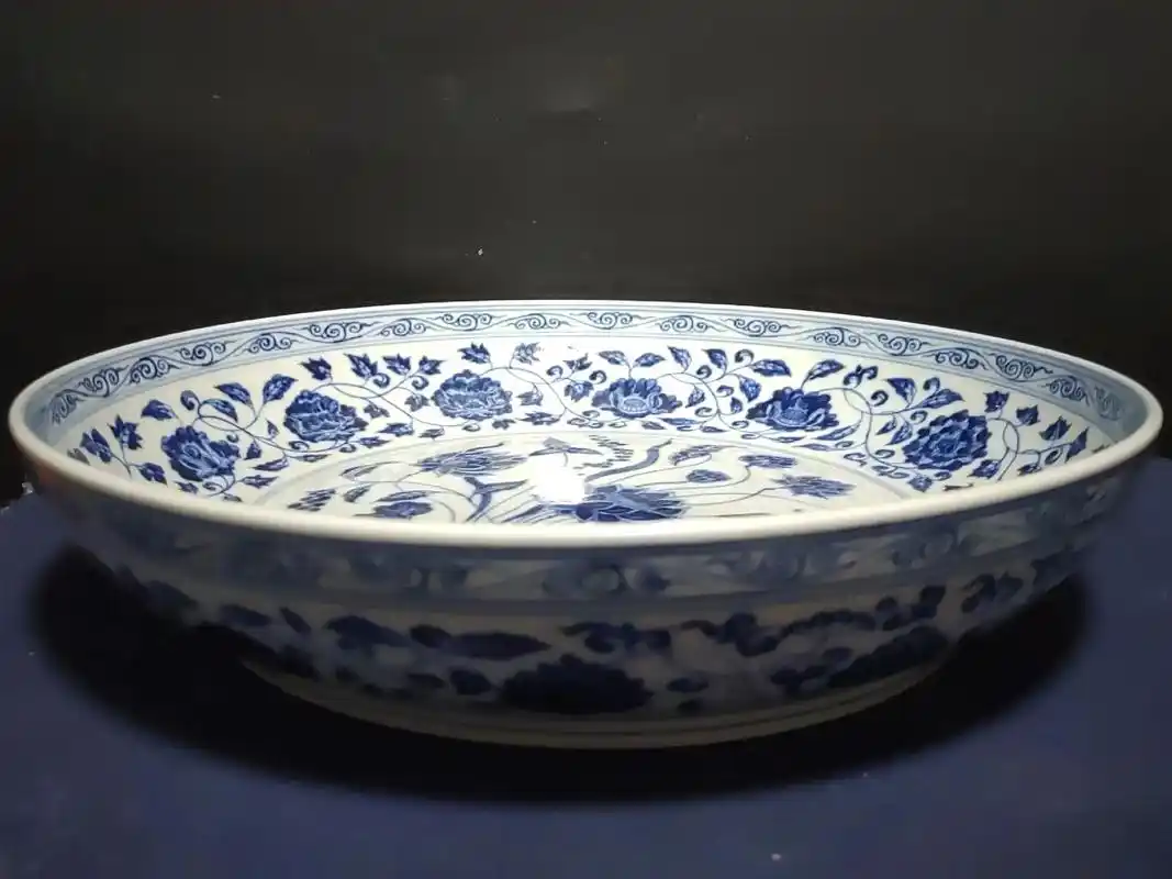 大明永乐年制青花一束莲纹大盘!高6厘米72口径30.