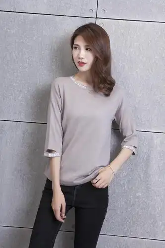 毛衣七分袖女2017新款_2017新款女装羊毛衫羊绒毛针织衫时尚风七分袖