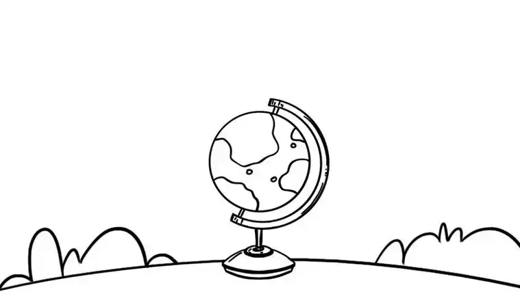 1,首先画出地平线和草丛,再画一个地球仪.