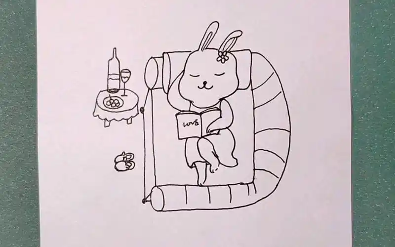 (舒适向往的插画)慢时光,懒洋洋的小兔子舒适地躺在沙发上