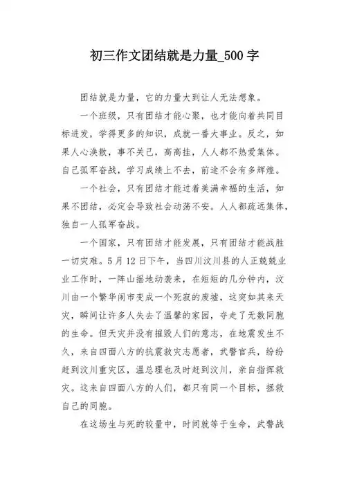 初三作文团结就是力量500字