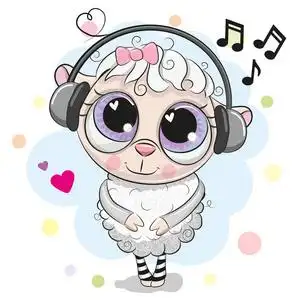 可爱的卡通羊戴着耳机照片