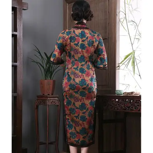 玺玥2020夏季新款复古香云中长款全侧开倒袖旗袍