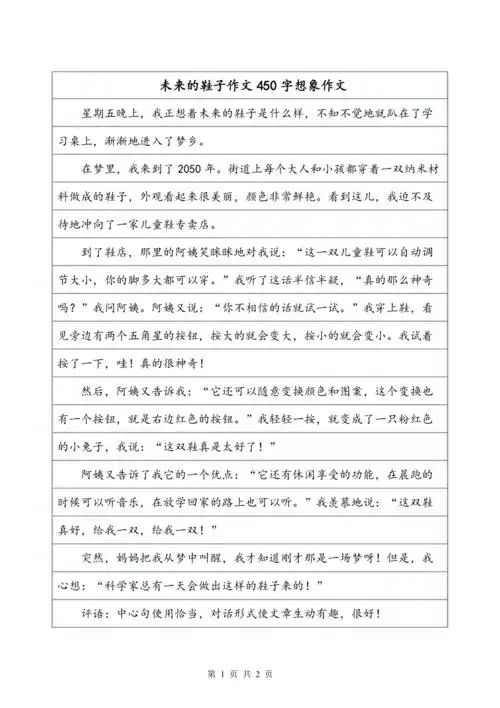 未来的鞋子作文450字想象作文