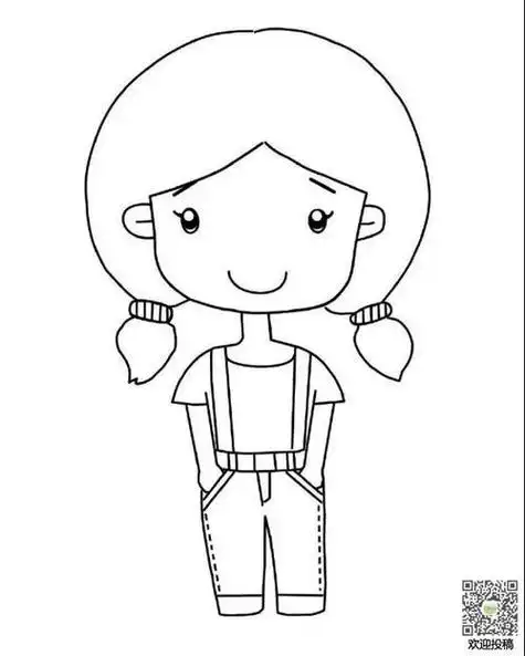 穿背带裤的小女孩简笔画教程6穿着超级玛丽牛仔背带裤的小女孩手绘