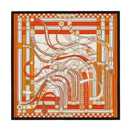 hermes爱马仕女士丝巾围巾方巾真丝斜纹优雅时尚多颜色可选 橙色/米色