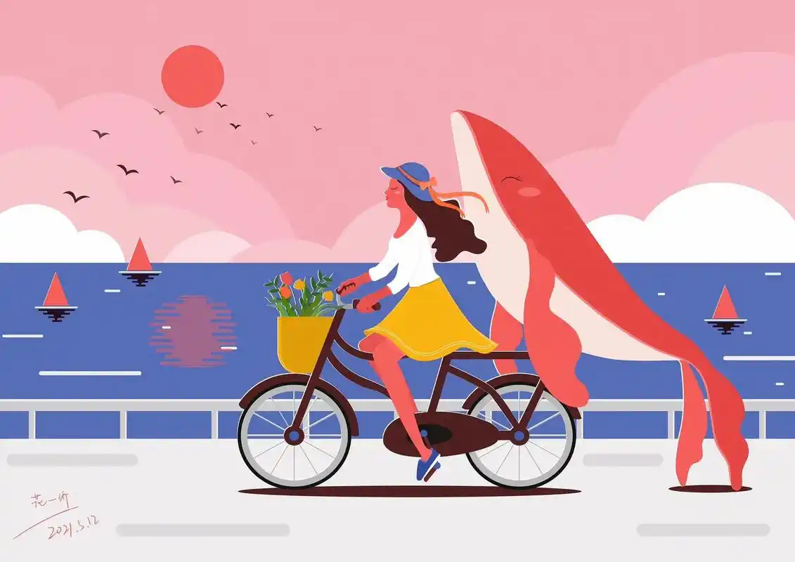 去年画的小插画《带着鲸鱼去兜风》灵感来自于小时候看过的一部动