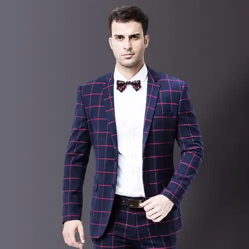 男西装外套英伦风格子商务正装男西服套装宴会婚礼两粒扣0