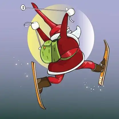 santa claus hurries with gifts on the magic skis