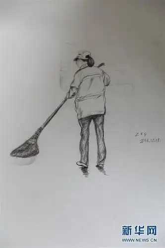 这是张旭飞画的母亲的背影(5月8日摄). 新华社记者 魏飚 摄