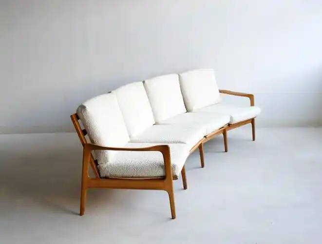 中古圆弧四人座榉木沙发