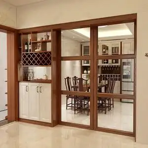 曲庭南宁门厅玄关柜厨房推拉门酒柜隔断新中式实木双面酒架定做多