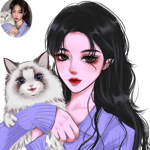 真人照片纯转约稿代画q版情侣头像插画设计定制漫画卡通星眼风半身到