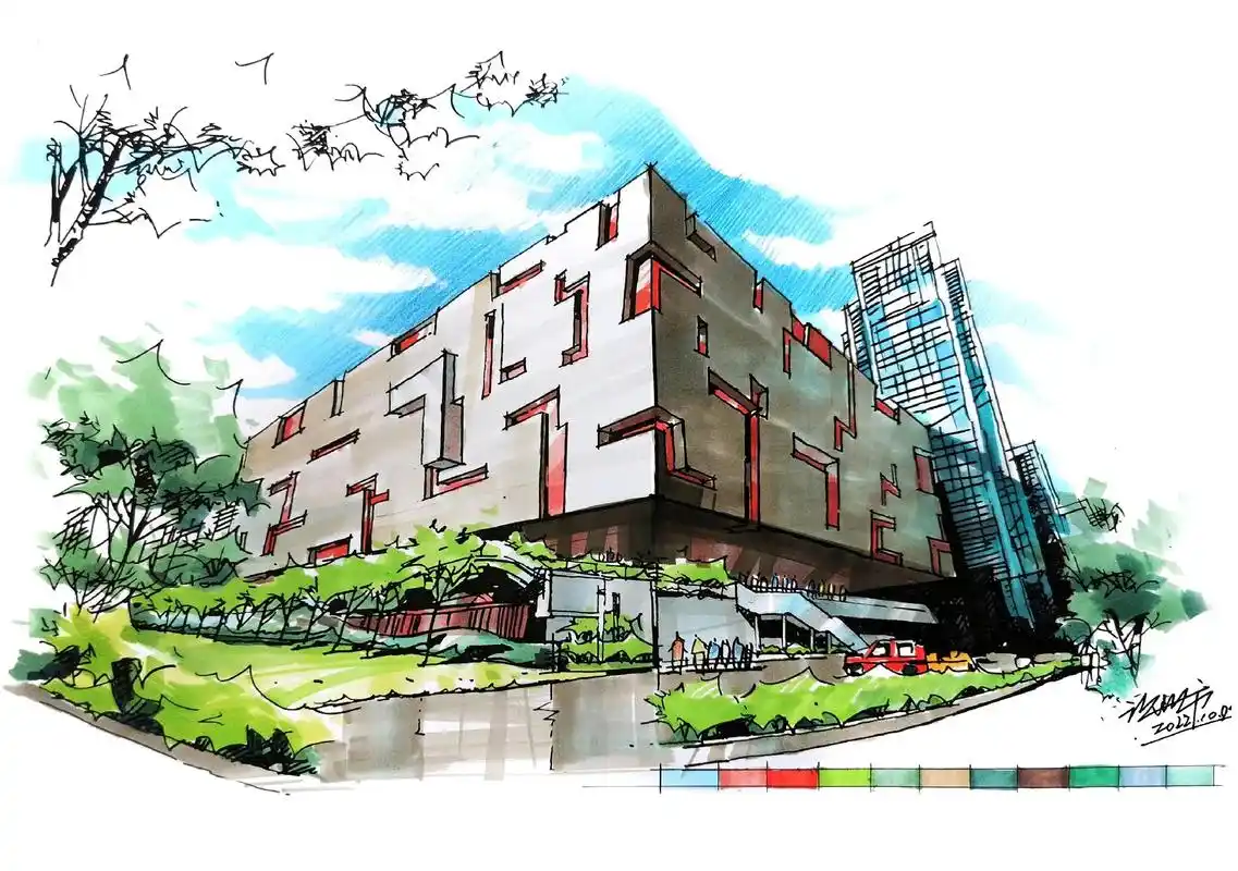 广东省博物馆建筑马克笔手绘 - 抖音