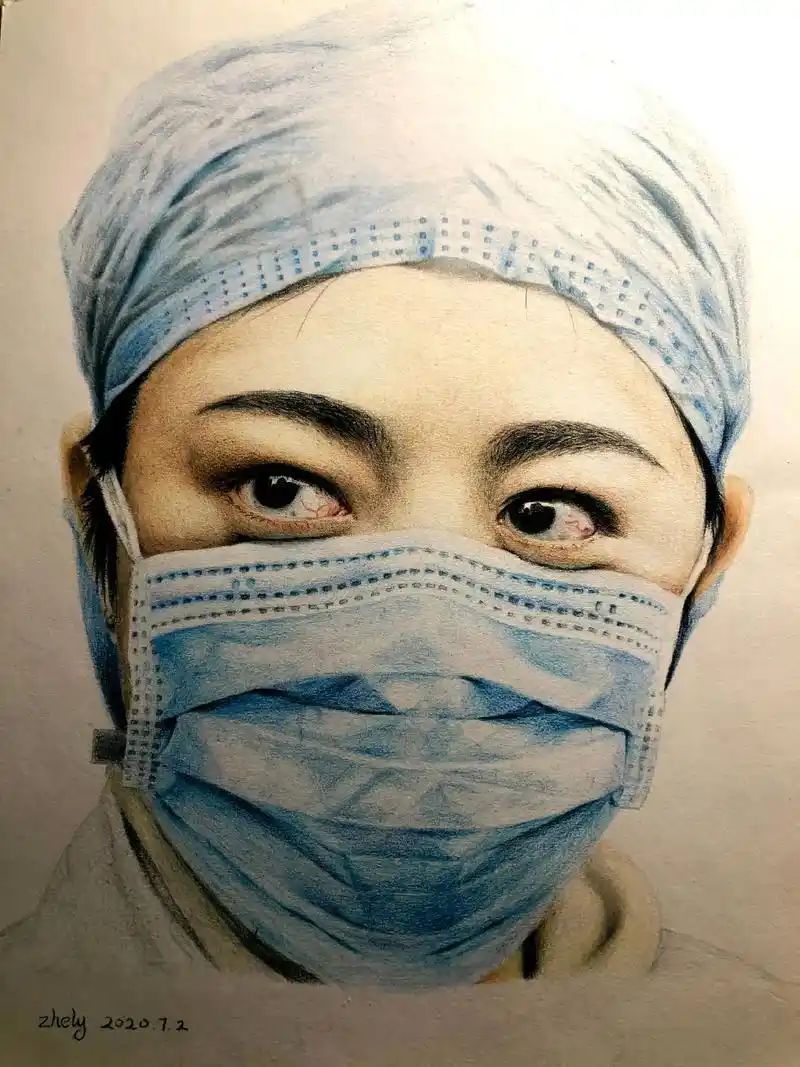 超写实彩铅画-白衣天使,疫情在家画的大白,画画停停画了很久才 - 抖音