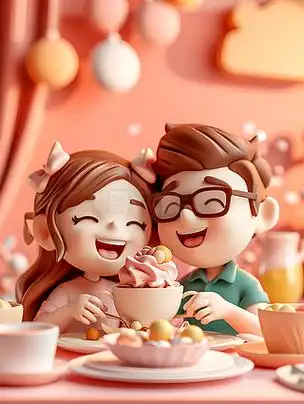 餐厅情侣们一起享受美味的食物,用甜蜜的微笑互相喂食,令人羡慕