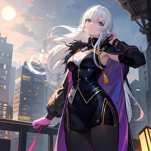 夜色城市,独立少女,月光下的建筑