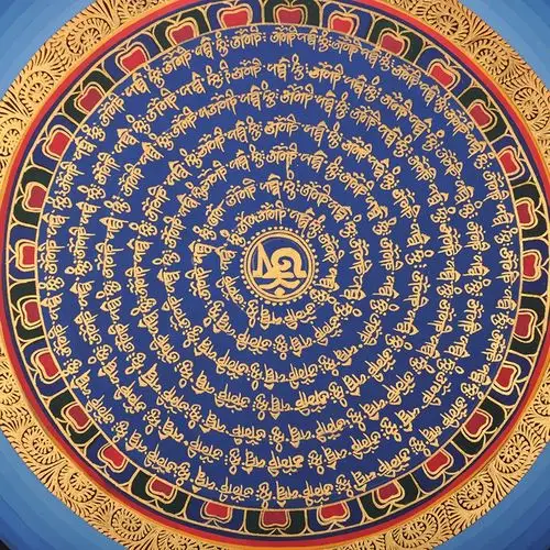 六字真言 边28cm 尼泊尔手绘唐卡 tg20