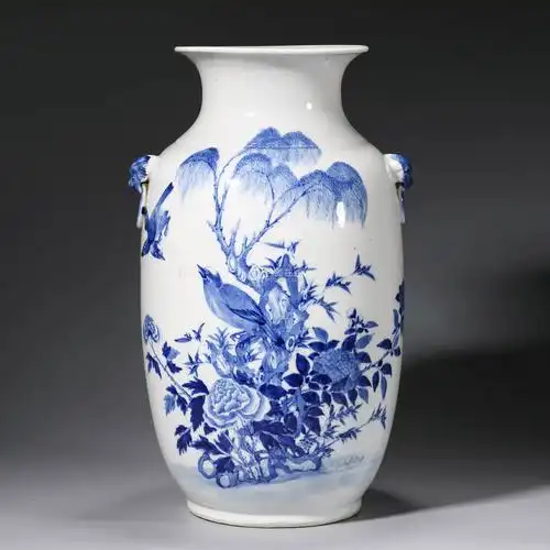 清光绪青花花鸟灯笼瓶