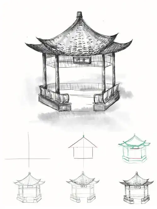 保姆级画亭子教程零基础画画教程