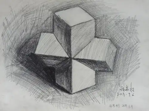 6.9周日晚上丹尼斯校区创意素描班《素描长方体穿插体》