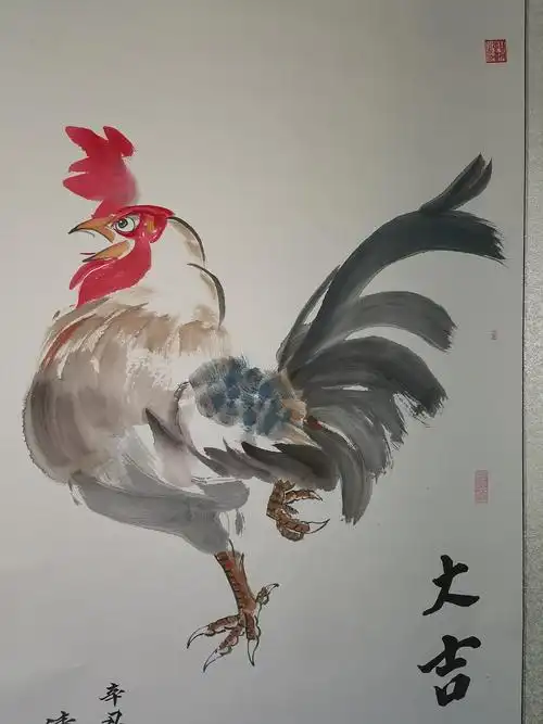 苏向东教授号清慧居士国画大公鸡作品四尺手绘