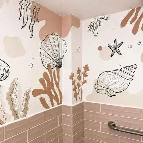 手绘背景墙ins风简笔画海底世界卡通图案