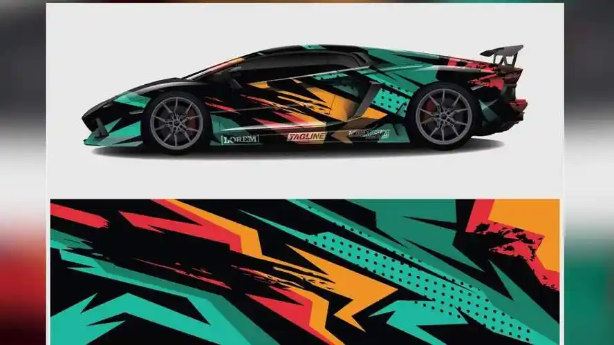 动感酷炫黑色白色赛车跑车轿车车身贴车贴设计模板ai矢量图素材