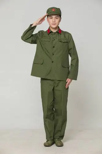 65式军装 老式军绿迷彩服套装 红卫兵五角星演出服 军干服