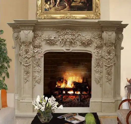 天然大理石壁炉 纯手工雕刻 源头工厂直销欧式室内壁炉架定制