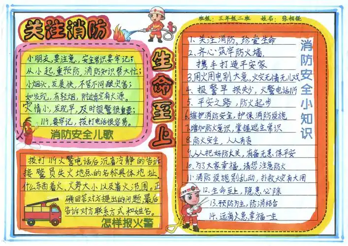 青苗班消防安全主题手抄报班级获奖作品