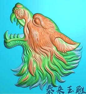 玉雕狼头挂件带线精雕图浮雕玉雕灰度图jdpbmp电脑雕刻图