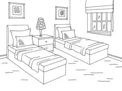 白色窗帘漫画孩子们房间图解的黑的白色的家内部草图illustrat照片