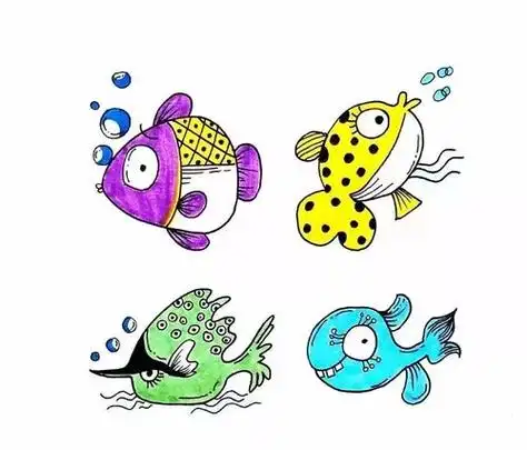 简笔画|各种可爱小鱼96手绘插画手帐素材_简笔画_手帐_插画_手绘简笔