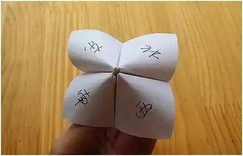 东南西北 折纸游戏手指伸进纸下面撑开一翻写上惩罚或者奖励就可以