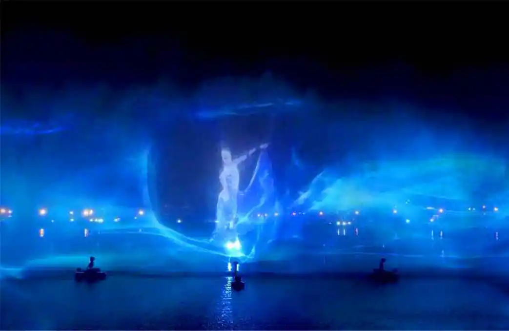 水幕全息投影原理:水幕投影是通过高压水泵和特制的水幕发生器,将水自