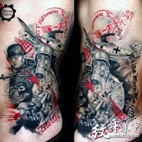 战争纹身,战争题材纹身,战争纹身手稿图案大全