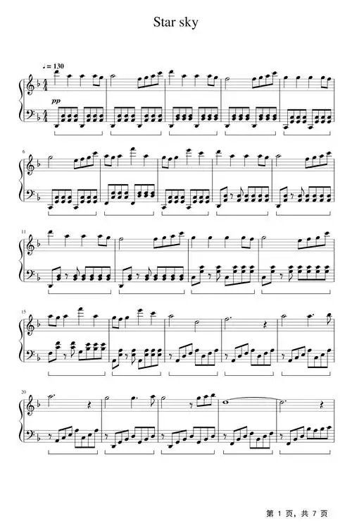 starsky钢琴谱twostepsfromhellthomasbergersenf调流行钢琴五线谱