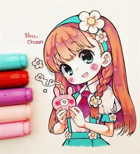 马克笔卡通动漫人物超级可爱的卡通小女孩可临摹