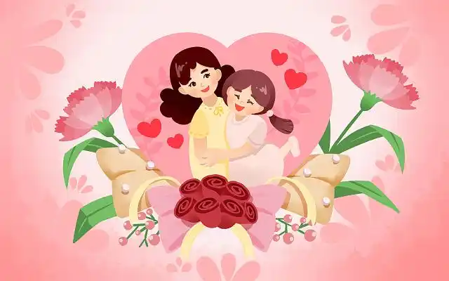 粉色插画感恩母亲母亲节宣传海报设计手绘卡通母亲节拥抱妈妈插画素材