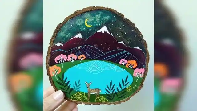 木块上的风景画画的好不好,有意思的是过程!