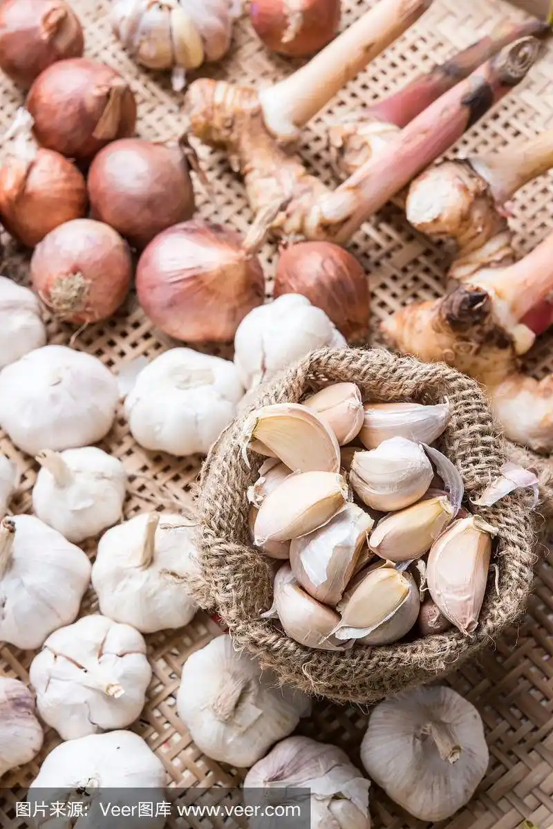 西班牙大葱,大蒜,垂直画幅,素食,生食